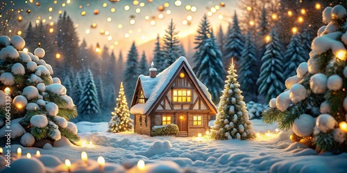 Wallpaper Mural A Cozy Cabin Nestled Amidst Snow-Covered Trees, Glowing with Warm Lights and a Festive Atmosphere Torontodigital.ca