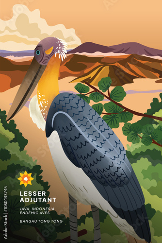 Cell shaded bird illustration of Indonesia endemic Aves