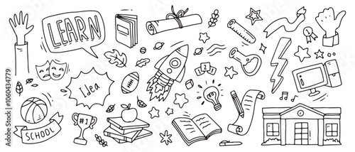 Back to school doodle elements. Vector illustration in line