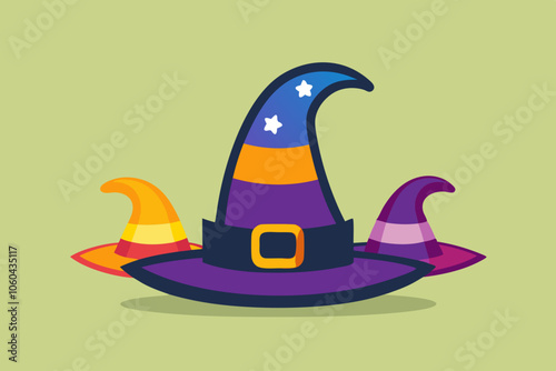  Set of colorful Halloween hat and witch cap icons. Vector illustration photo