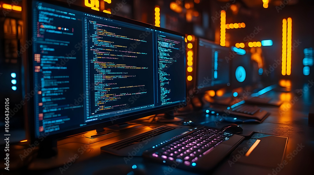 Computer Screen with Code on Desktop - Photo Computer Screen with Code on Desktop - Photo