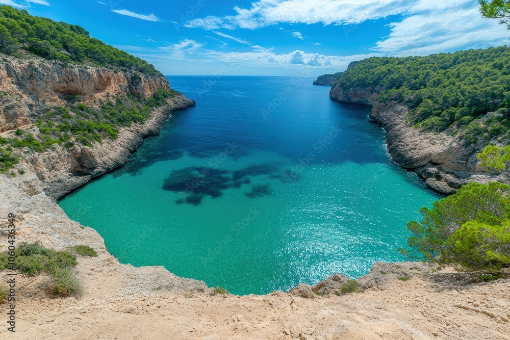 Naklejka premium Kleine, aber feine Wanderung zum Felsentor Es Pontàs und der Küstenstadt Santanyí im Süden der Balleareninsel Mallorca - Spanien. Beautiful simple AI generated image