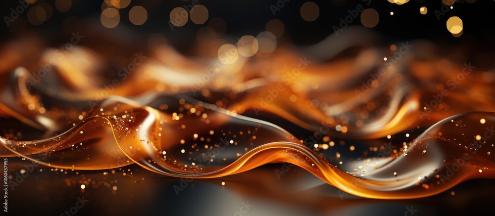Abstract flowing waves of amber with sparkling highlights, evoking fluidity and elegance. Abstract flowing waves of amber with sparkling highlights, evoking fluidity and elegance.