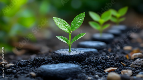 Green Sprout Growing on Stone - Illustration