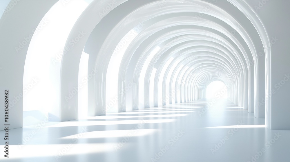 Abstract Futuristic White Room Featuring a Corridor and Light Beams, Representing an Innovative Technology Concept Abstract Futuristic White Room Featuring a Corridor and Light Beams, Representing an Innovative Technology Concept