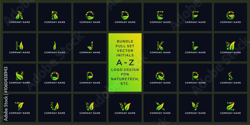 Special bundle set vector abstract letter A - Z leaf nature tech logo design