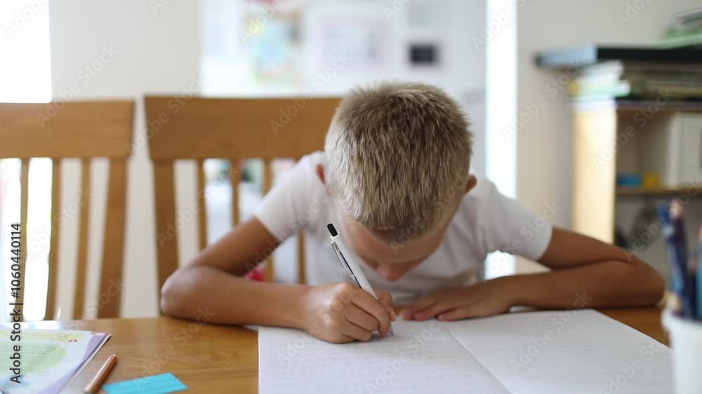School boy doing homework School boy doing homework