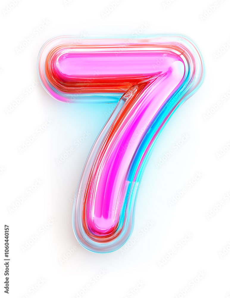 White background with 3D number 7 in holographic pink color with rainbow gradient White background with 3D number 7 in holographic pink color with rainbow gradient