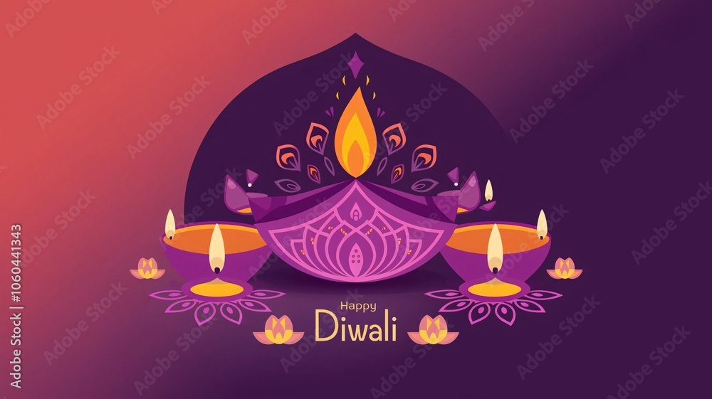Diwali festival banner, card with symbols of holiday in minimal geometric style-oil lamp, lotus, fire. Template design for web and social media Diwali festival banner, card with symbols of holiday in minimal geometric style-oil lamp, lotus, fire. Template design for web and social media