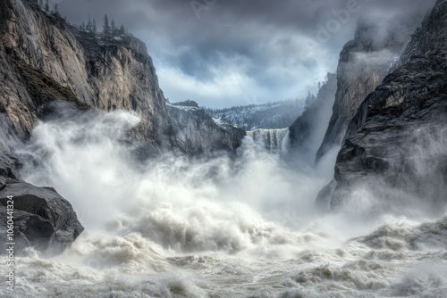 Yosemite Valley Rock Formations at winter - Yosemite National Park, California, USA. Beautiful simple AI generated image