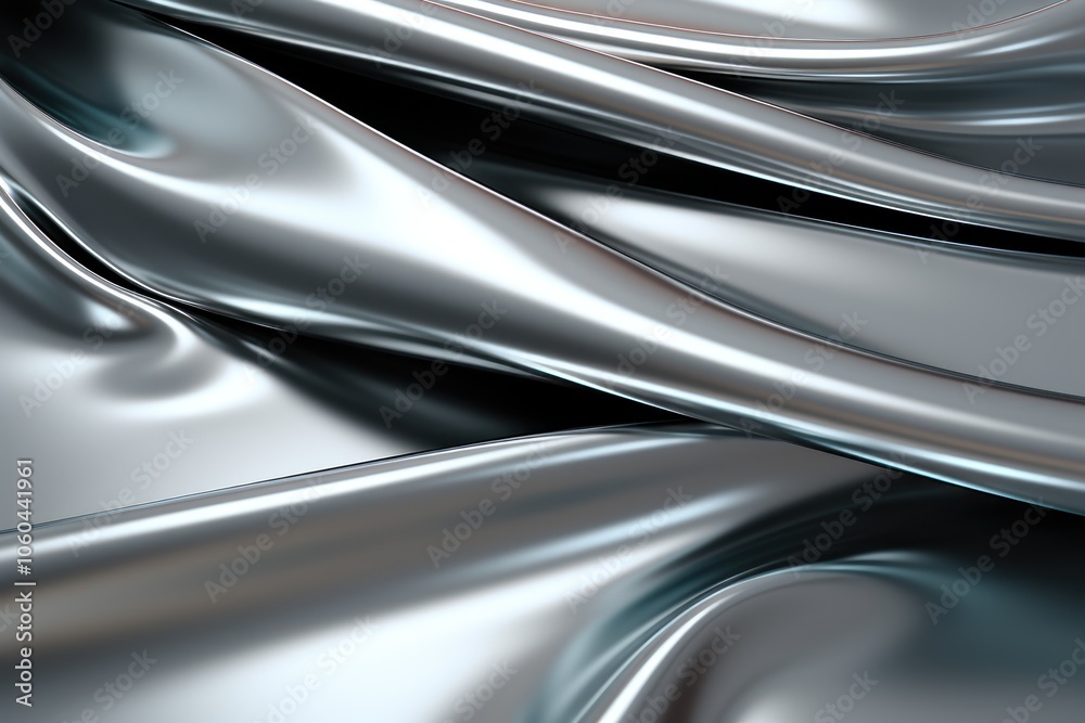 A close-up of smooth, reflective silver fabric with flowing folds and curves. A close-up of smooth, reflective silver fabric with flowing folds and curves.