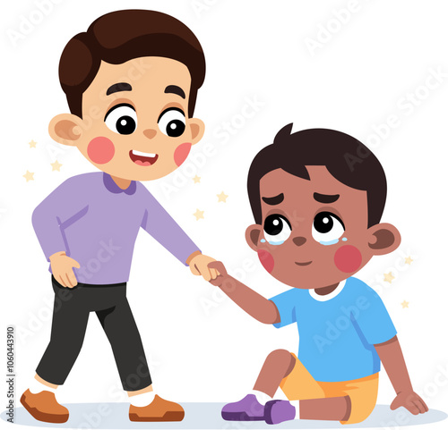 Kid Helping a Friend Who Fell Down