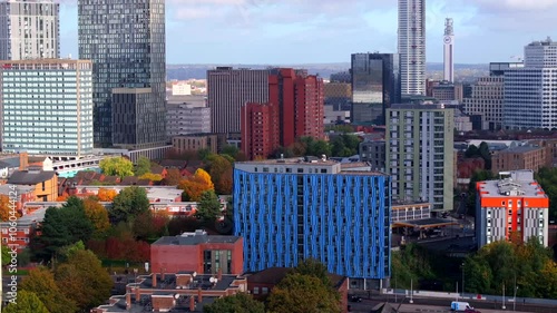 Aerial video of Birmingham - England, city skyline.  photo