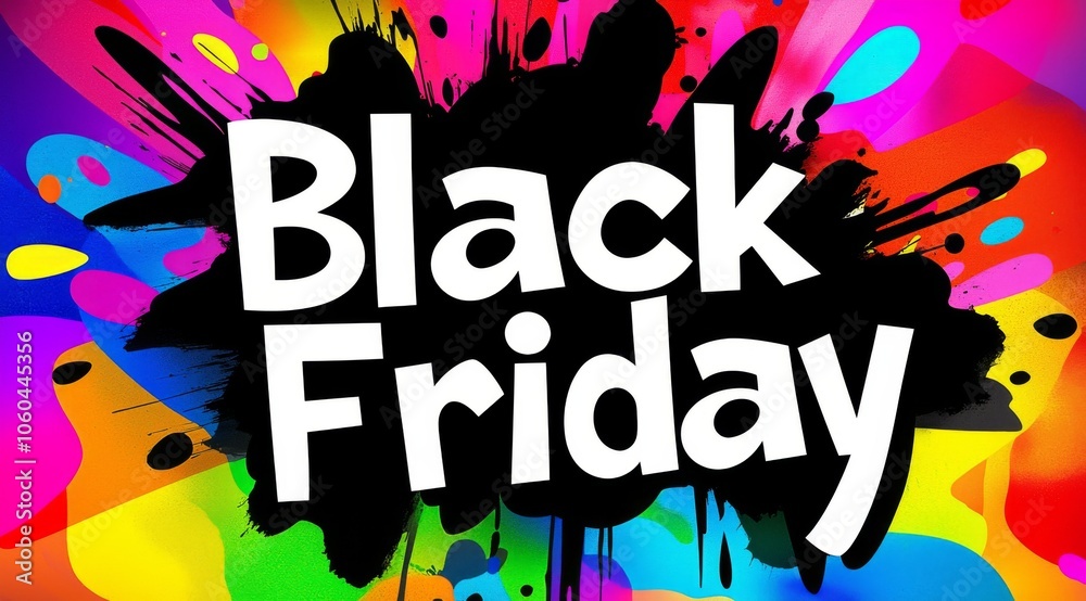 A dynamic blend of vibrant colors bursts onto a canvas with the words 'Black Friday,' embracing the energy and excitement of this major shopping event in artistic style. A dynamic blend of vibrant colors bursts onto a canvas with the words 'Black Friday,' embracing the energy and excitement of this major shopping event in artistic style.