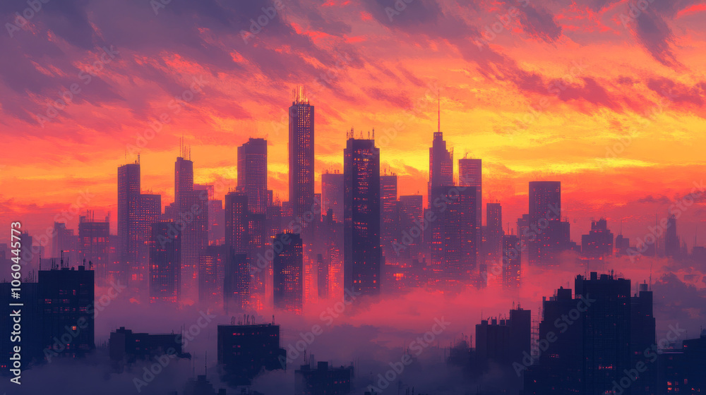 sunset over the city