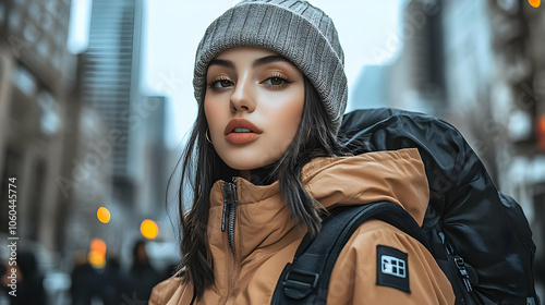 Woman In City With Gray Hat...