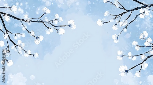 Winter Branches Watercolor Background Minimalist White Background with Space for Text