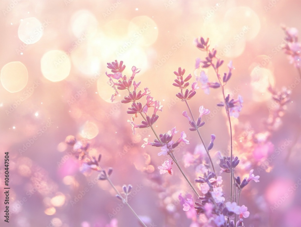 Obraz premium Delicate flowers against a soft, dreamy bokeh background.