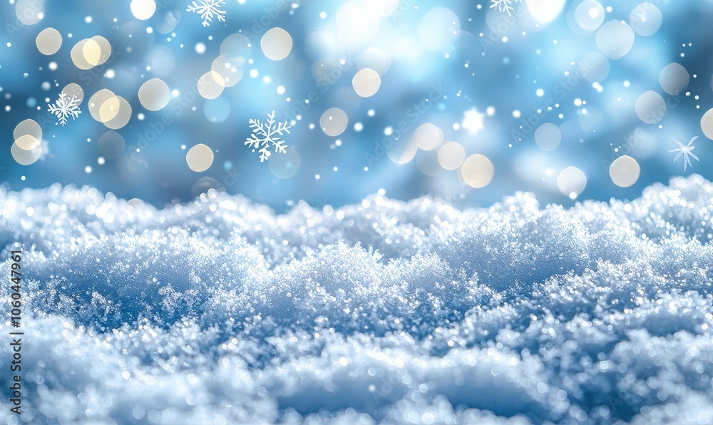 A serene winter landscape featuring snow and soft bokeh lights. A serene winter landscape featuring snow and soft bokeh lights.