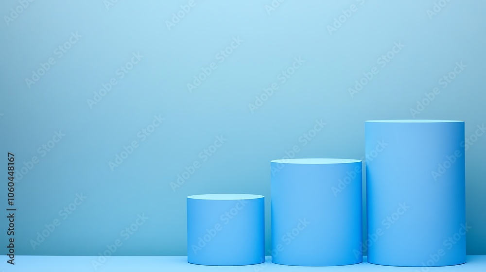 Blue Cylinders on Blue Background for Product Presentation Plain Textured Background for Web Design and Copy Blue Cylinders on Blue Background for Product Presentation Plain Textured Background for Web Design and Copy