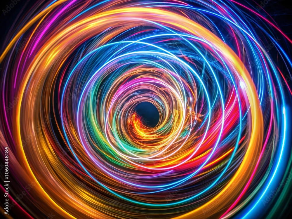 Captivating Long Exposure of a Colorful Spiral in Motion, Abstract Light Trails, Vibrant Colors, Dreamy Background, Artistic Photography, Nighttime Effects, Modern Art, Visual Delight Captivating Long Exposure of a Colorful Spiral in Motion, Abstract Light Trails, Vibrant Colors, Dreamy Background, Artistic Photography, Nighttime Effects, Modern Art, Visual Delight