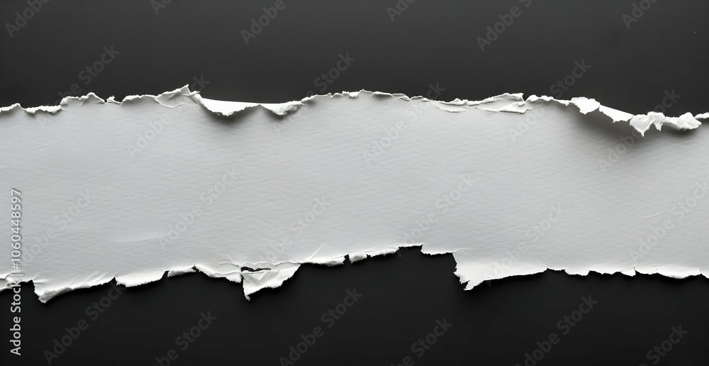 A white torn paper border, isolated on a black background. The edge is horizontally ripped, with a horizontal tear and horizontal cut. A white torn paper border, isolated on a black background. The edge is horizontally ripped, with a horizontal tear and horizontal cut.