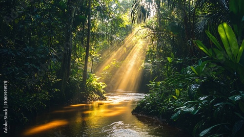 Sunbeams Through Rainforest Canopy