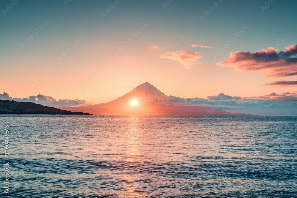 A serene sunset scene over the ocean on a cloudy day, perfect for travel or nature-themed projects. Beautiful simple AI generated image A serene sunset scene over the ocean on a cloudy day, perfect for travel or nature-themed projects. Beautiful simple AI generated image