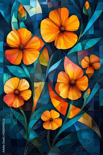 Vibrant floral mosaic captures the essence of nature with bold colors and intricate patterns to inspire creativity and appreciation for botanical art photo