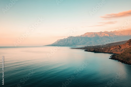 A serene sunset scene over the ocean on a cloudy day, perfect for travel or nature-themed projects. Beautiful simple AI generated image