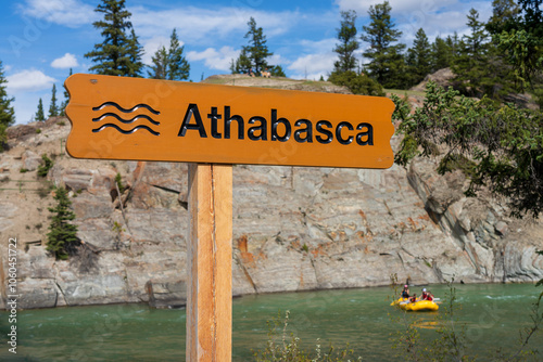 Athabasca River Rafting in summer. Jasper National Park, Alberta, Canada. Canadian Rockies. photo