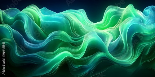 Wallpaper Mural An abstract digital landscape featuring flowing waves in vibrant shades of green and blue, creating a serene and dynamic visual experience. Torontodigital.ca