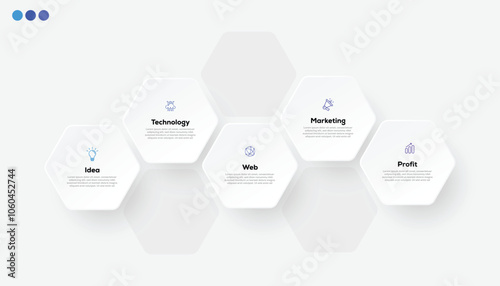 Modern minimalist elegant clean circular polygonal steps editable infographic design template vector