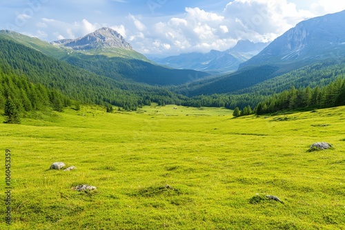 Rocky trail pathway with natural landscape view of snowcapped mountain range with cloudy blue sky- Himalayas ridge, Nepal. Beautiful simple AI generated image