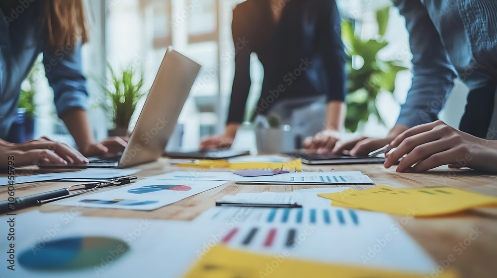 Business meeting with charts and laptop Clean Blank Canvas with Empty Space for Designs Business meeting with charts and laptop Clean Blank Canvas with Empty Space for Designs