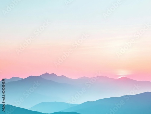 Soft pastel colors of mountains at sunrise, evoking serenity and calmness.