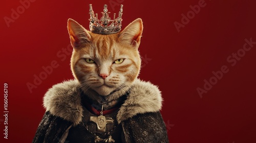 Regal Feline: The Orange Cat King in 8k High-Definition photo