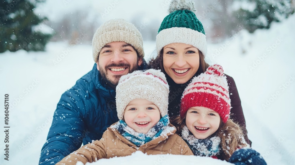 Happy Family Enjoying Winter Snow Day Together Happy Family Enjoying Winter Snow Day Together