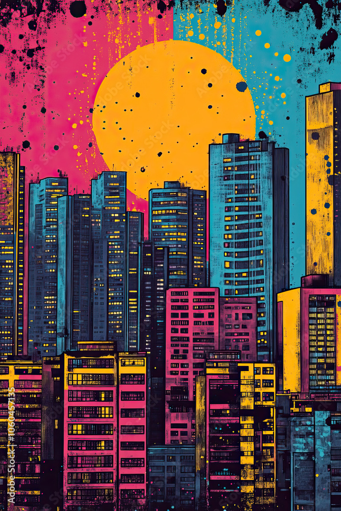 Obraz premium Lubango, Angola, Pop Art style theme print. Cityscape, city skyline.Vibrant, bright, modern, trendy, graphic designed for poster, card, wallpaper