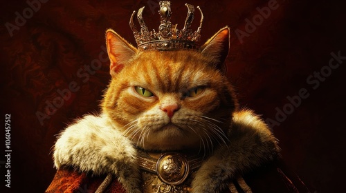 Regal Feline: The Orange Cat King in 8k High-Definition photo