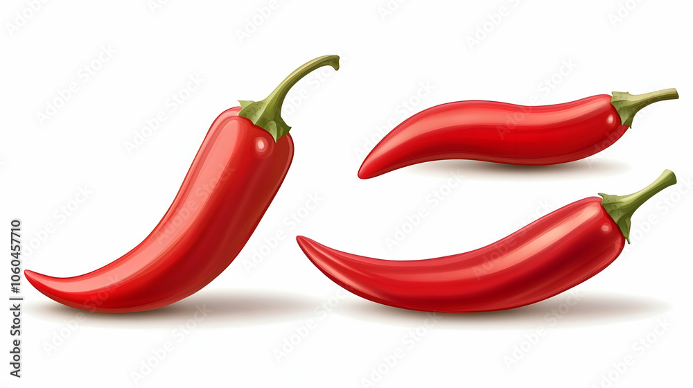 Fiery red chili pepper cutouts isolated on a bright background. illustration Fiery red chili pepper cutouts isolated on a bright background. illustration