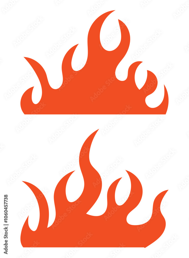 Fire flame silhouette vector illustration. Flame icons collection. Flames symbols set flat style. Red and orange fire flame. Fireball design element. Bonfire logotype or pictogram set. Flame isolated 