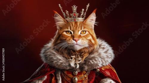 Regal Feline: The Orange Cat King in 8k High-Definition photo