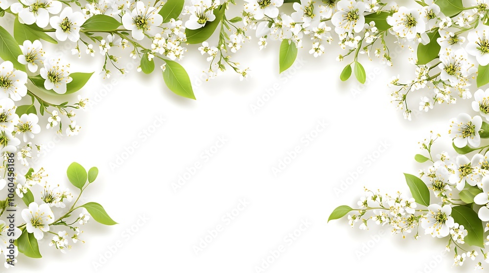 White Flowers Border Simple Neutral Background with Free Space for Design