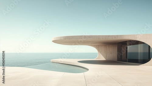 Serene Minimalist Architecture: An Open Space with White Marble Blocks and a Flat Roof Under a Clear Blue Sky, Capturing the Tranquility of Light and Shadow