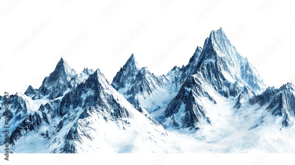 Obraz premium A panoramic view of towering snowy mountains, their peaks piercing the sky and covered in fresh snow.