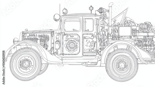 Minimalist Fire Truck Outline for Coloring Pages