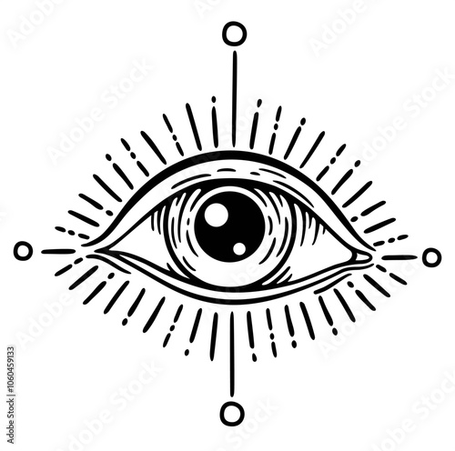 Evil eye. Magic celestial witchcraft symbol. Eye of Providence. Masonic symbol. Hand drawn logo or emblem. Isolated sketch