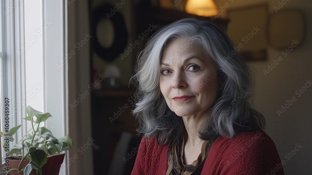 Fototapeta premium Women's haircut for long hair, 55-65 years old