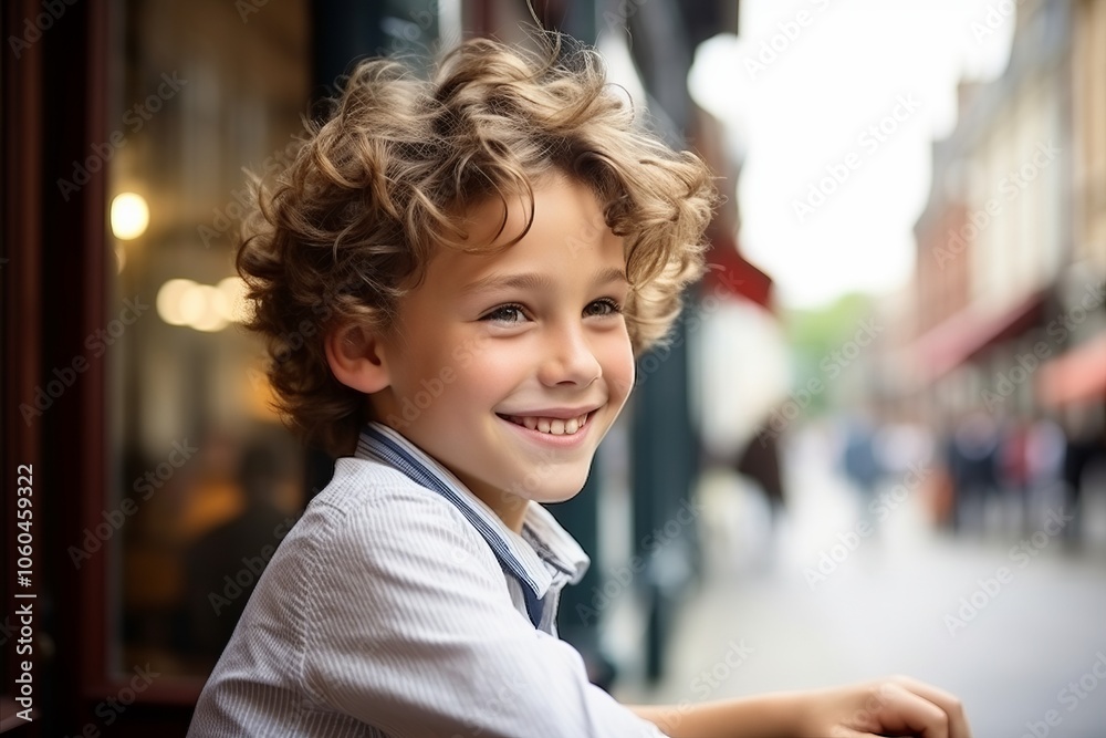 Portrait of a smiling little boy in the city, looking at camera Portrait of a smiling little boy in the city, looking at camera
